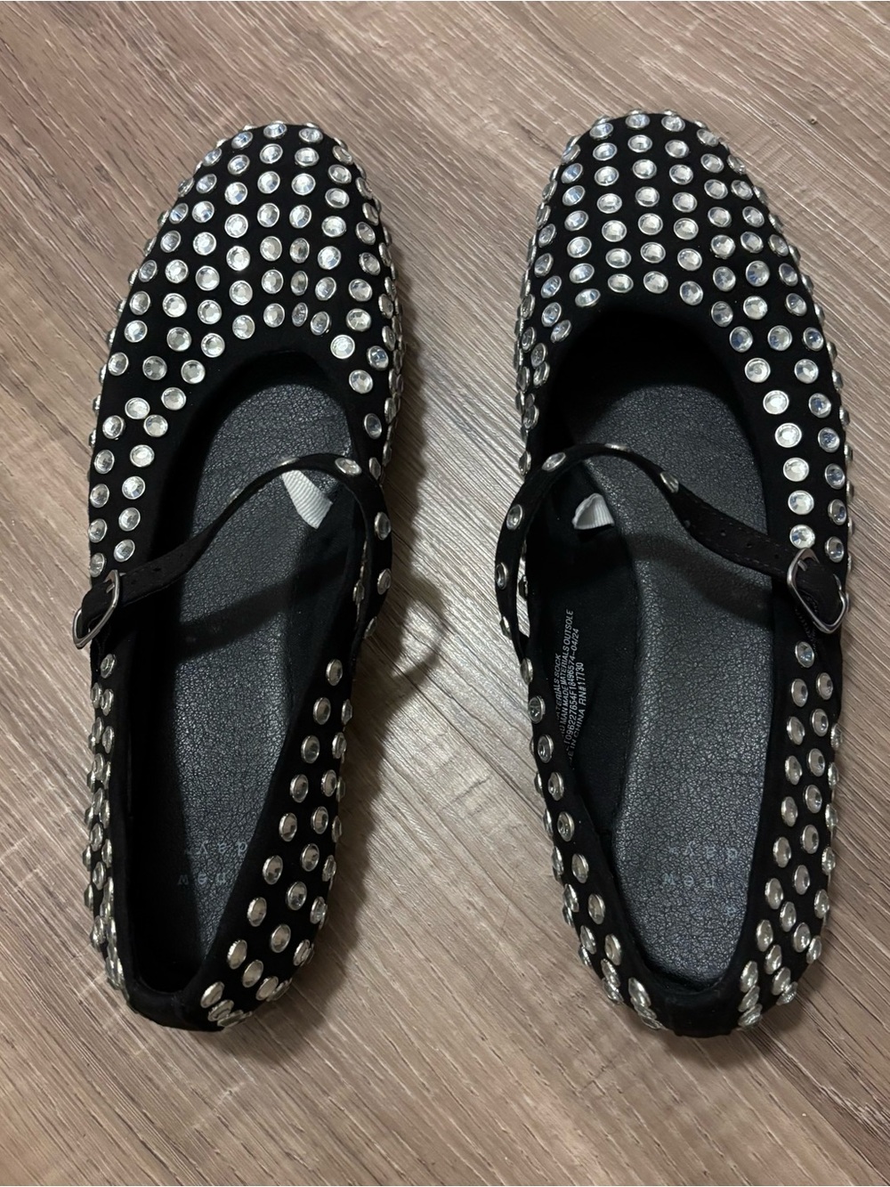a new day Black Studded Mary Jane Flats with Silver Crystals